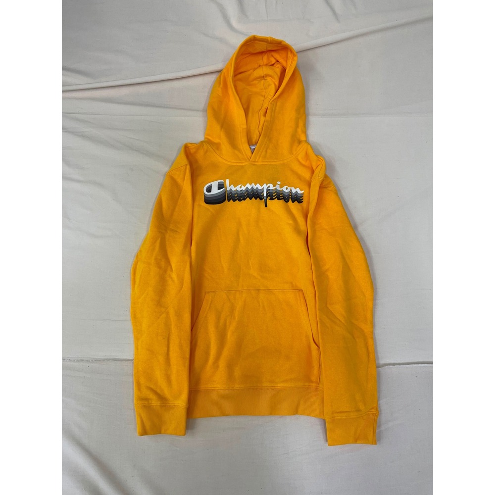Champion Gold Fusion Hoodie Yellow Graphic Logo Pullover Mens L 14/16